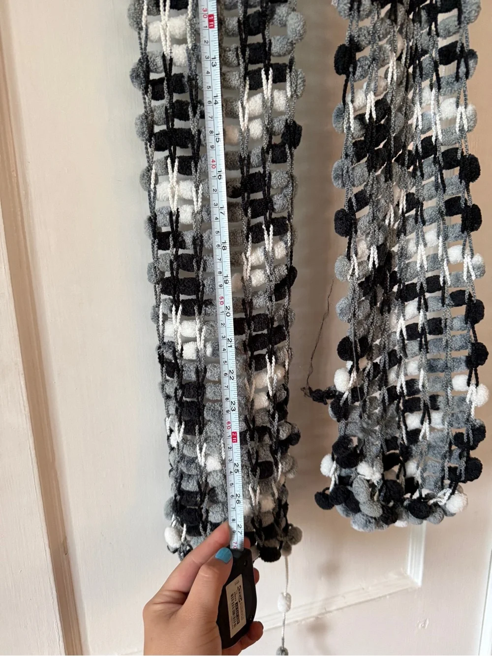 Handcrafted Black & Gray Pom Knit Scarf - Unbranded